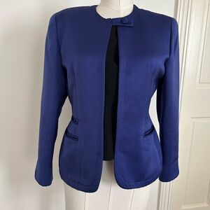Dior Deep Blue Collarless Textured Blazer